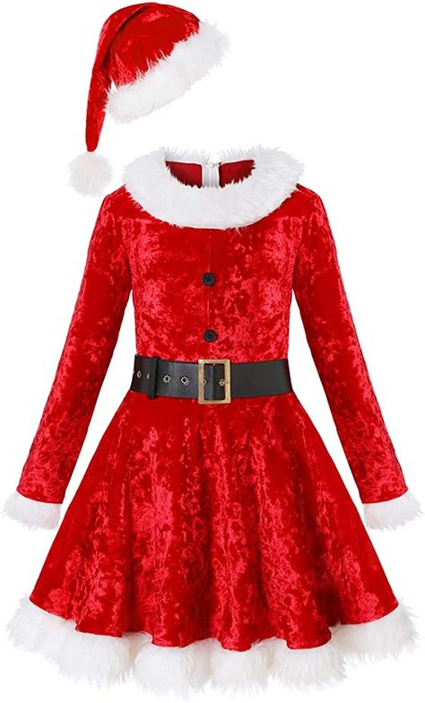 Red Dress Christmas Outfit, Kids Christmas Dress, Christmas Dress Up, Elf Dress, Baby Costumes Girl, Santa Claus Costume, Santa Dress, Dress Anime, Red Christmas Dress