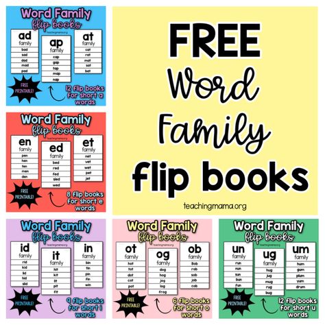 Word Family Books Free, Word Family Posters Free, Cvc Flip Book Free, Word Family Flip Books, Free Word Family Printables, Word Family Activities Free, Word Building Folder, Word Families Kindergarten, Word Family Games