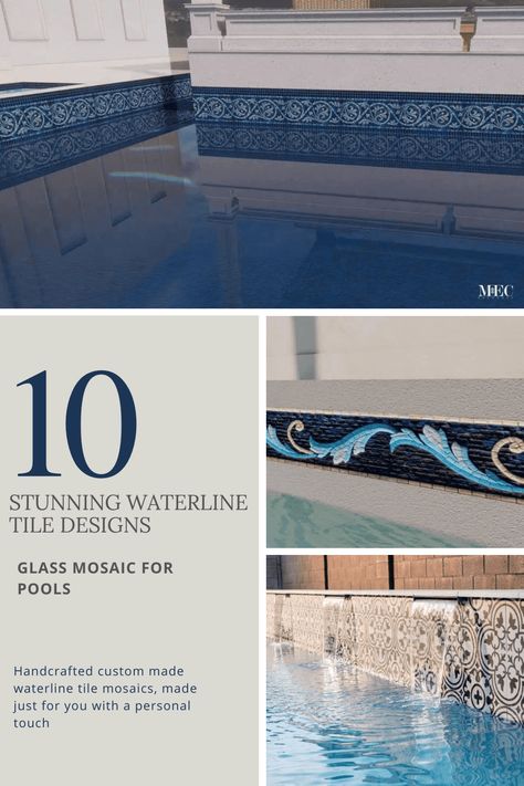 Choosing the Perfect Waterline Pool Tile - Plus 5 Glass Mosaic Design Ideas - MEC Blog Unique Waterline Pool Tile, Luv Tile Pool, Pool Tiling Ideas, Porcelain Pool Tile Ideas Waterline, Neutral Pool Tile, Water Line Pool Tile Ideas, Pool Waterline Tile Trends 2024, Water Line Tile For Pool, Pool Tile And Coping Ideas