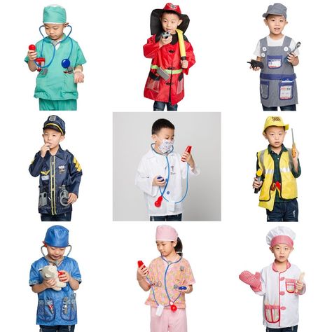 Kids Occupational Costume Set - Doctor, Nurse, Firefighter, Astronaut www.kidzens.com Cash on delivery #toys #kids #Uniform #FunUniform #SchoolUniform #KidsUniform WhatsApp +971506551862 Sales@kidzens.com Career Costumes, Kids Dress Clothes, Kids Role Play, Firefighter Costume, Astronaut Costume, Police Costume, Doctor For Kids, Doctor Costume, Role Play Costume