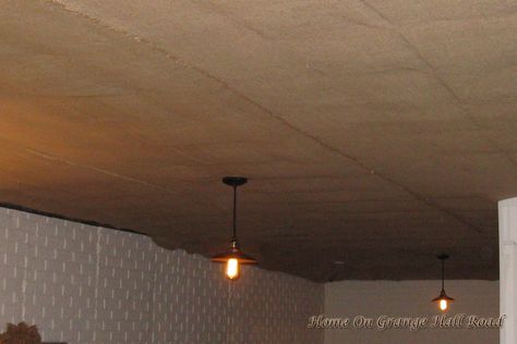 Burlap Ceiling, Basement Ceiling Ideas Cheap, Unfinished Basement Ceiling, Ceiling Alternatives, Ceiling Tiles Basement, Basement Remodeling Diy, Basement Ceiling Options, Leaking Basement, Bathroom Grey