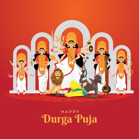 Beautiful illustration of Goddess Durga with family including Lord Ganesha, Lakshmi, Saraswati and Kartike in Happy Durga Puja Subh Navratri Durga Pooja Creative Ads, Navratri Animation, Durga Ashtami Creative Ads, Durga Puja Illustration, Durga Puja Creative Ads, Durga Puja Poster, Durga Puja Creative, Navratri Creative Ads, Hotel Creatives