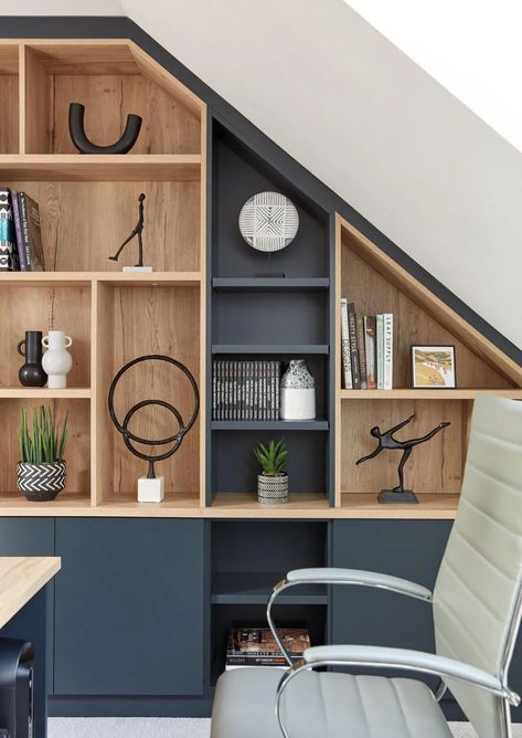 Modern Loft Home Office | Home Offices | Neville Johnson Rustic Workspace, Loft Home Office, Styling A Bookcase, Attic Office, Loft Home, Loft Office, Small Attic, Loft Room, Home Office Ideas