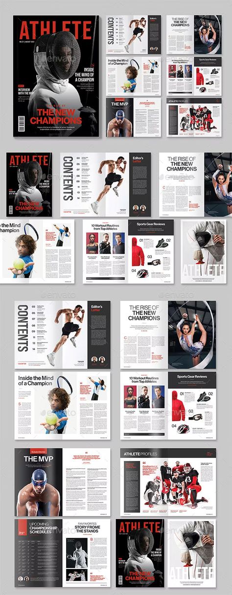 Sports Magazine Template, Print Templates | GraphicRiver Sport Magazine Layout, Photography Portfolio Layout, Sports Design Layout, Sports Magazine Covers, Contents Layout, Sport Magazine, Sports Magazine, Magazine Layout Design, Magazine Cover Design