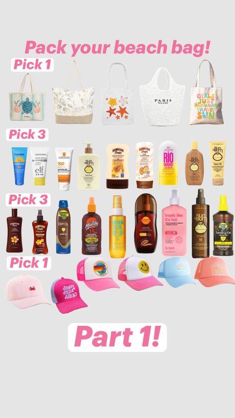 Pack your beach bag! Part 1 💗 Sephora Skin Care, Challenge Games, Preppy Jewelry, Hawaiian Tropic, Tanning Oil, Packing Tips For Travel, Beach Aesthetic, Packing Tips, Summer Aesthetic