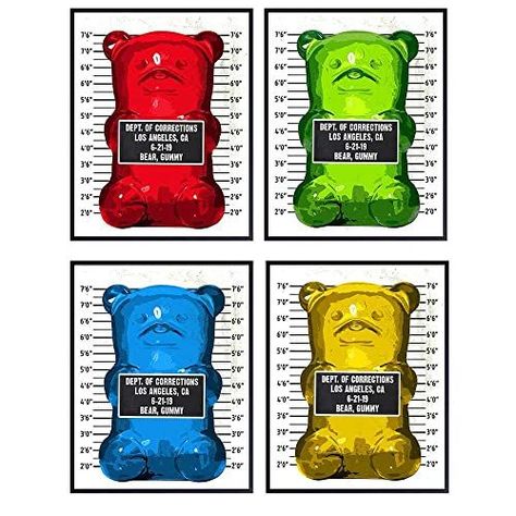 Gummy Bear Mugshot Set - Funny Contemporary Andy Warhol Style Aesthetic Room Decor, Wall Decoration - Unique Cool Gift for Modern Pop Art Fans - Original 8x10 UNFRAMED Poster Picture Print Punk Room, Andy Warhol Style, Pop Art Decor, Preppy Room Decor, Modern Pop Art, Room Decor Wall, Trendy Home Decor, Poster Pictures, Bear Art