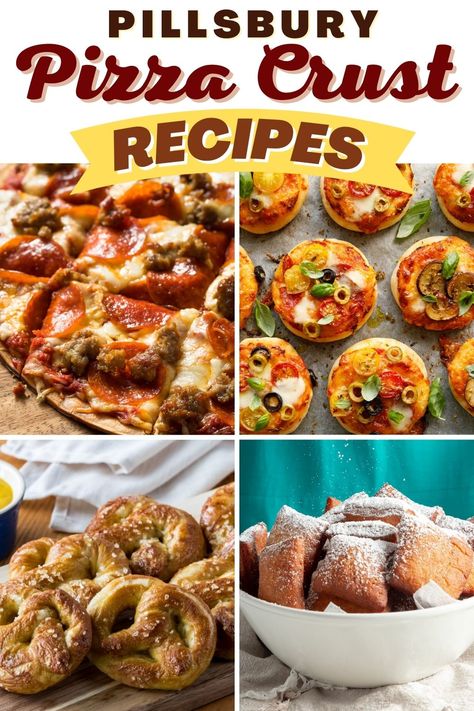 These Pillsbury pizza crust recipes prove there's a lot you can make with the dough! From bread to pizza rolls to pretzel bites, you'll want to keep a can on hand from now on! Calzone With Pillsbury Pizza Crust, What Can I Make With Pillsbury Pizza Crust, Pillsbury Grands Flaky Layers Recipes, Recipes Using Pizza Crust Dough, Refrigerator Pizza Dough Ideas, Pillsbury Mini Pizza Crust Recipes, Pizza Dough Pillsbury Recipes, Recipes With Canned Pizza Dough, What To Make With Pillsbury Pizza Dough