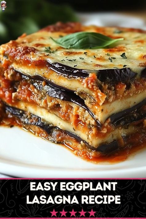 Looking for a quick and satisfying vegetarian dish? This easy eggplant lasagna is your go-to recipe. With minimal prep and fresh ingredients, you will have a hearty meal in no time. #QuickMeals #EggplantRecipes #Vegetarian Eggplant Spaghetti Squash, Recipes For Eggplant Simple, Easy Eggplant Recipes Simple, Easy Veg Dinner Recipes, Lasagna Recipe With Ricotta And Sausage, Eggplant Meals, Cheesy Vegetables, Baked Eggplant Recipes, Eggplant Lasagna Recipe