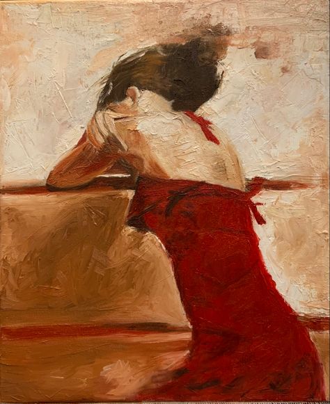 Copy of Andre Kohn Oil on canvas, 40x50 Red Oil Painting Aesthetic, Red Painting Aesthetic, Dark Red Painting, 90s Painting, Andre Kohn, Painting Styles, Aesthetic Posters, Dress Painting, Red Painting