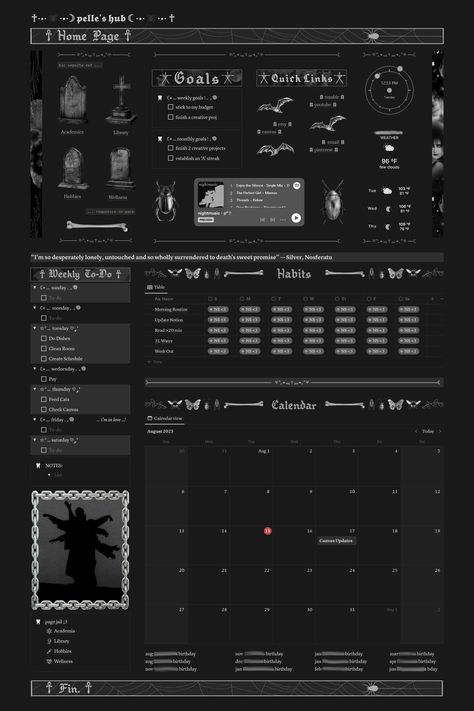 I made another one!! This one is greyscale and has some creepy crawlies. I have a whimsigothic one coming soon!!! my etsy is ExhumationStation if you want to support me :) Study Planner Free, Assignment Planner, Life Planner Organization, Blog Website Design, Notes Organization, Study Smarter, Graphic Poster Art, Social Media Planner, Creepy Crawlies