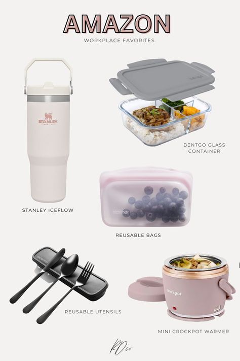 If you take your lunch to work regularly, check out these handy favorites from Amazon to help you organize your meals with reusable utensils and containers. These meal containers will help keep hot foods hot and cold foods cold, with no waste of plastics. Lunch Bag Essentials, Meal Prep Glass Containers, Work Lunch Ideas Cold, Meal Prep Container Ideas, Office Lunch Box Ideas, Lunchbox Ideas For Work, On The Go Meal Prep, Office Lunch Ideas, School Lunch Containers