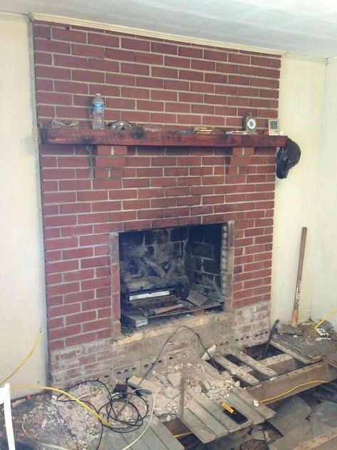 Removing Fireplace, Brick Fireplace Diy, Brick Mantle, Brick Fireplace Mantles, Brick Fireplace Remodel, White Wash Brick Fireplace, Fireplace Brick, Red Brick Fireplaces, Fireplace Diy