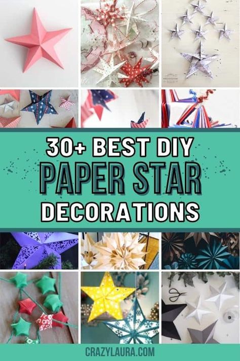 These 30+ easy paper star decorations are perfect for any event! Check out these amazing ideas and tutorials now. #paperstar #diy #homedecorations Flower Making With Paper, Folded Paper Stars, Origami Star Paper, Art And Crafts For Kids, 3d Paper Star, Christmas Craft Diy, Star Centerpieces, Rs Activities, Origami Lucky Star