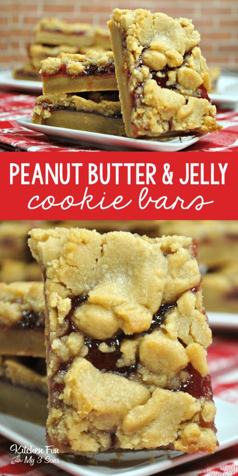 The Peanut Butter and Jelly Bars recipe below is so yummy. Heat Friendly Desserts, Pbj Snacks, 8x8 Dessert Recipes, Peanut Butter And Jelly Bars, Peanut Butter Jelly Recipes, Outdoor Snacks, Jelly Bars, Bars Dessert, Dessert Halloween