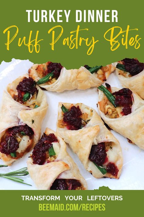 Don’t settle for boring Thanksgiving leftovers. Give your taste buds a savory treat and let BeeMaid Honey transform yesterday’s feast into bite-sized delights. With a just a few ingredients, you can whip up some quick and scrumptious Turkey Dinner Puff Pastry Bites. Puff Pastry Thanksgiving Leftovers, Turkey Puff Pastry Recipes, Turkey Puff Pastry, Puff Pastry Bites, Puffed Pastry, Pastry Bites, Turkey Dressing, Cranberry Turkey, Party Bites