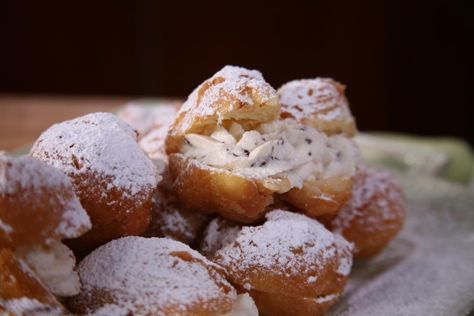 Just wanted to share this delicious recipe from Lidia Bastianich with you - Buon Gusto! Fried Sweet Dough Stuffed Beignets, Lidias Kitchen, Zeppole Recipe, Incredible Desserts, Lidia's Recipes, Ricotta Cream, Italian Sweets, Beignet Recipe, Lidia Bastianich