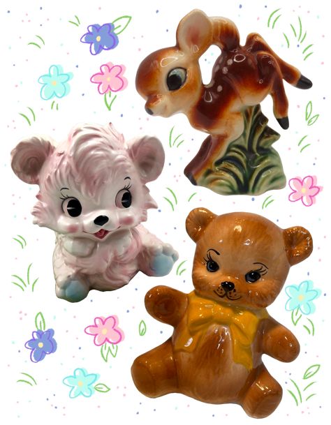 Vintage Kitsch 1950s, Lou Core, Kitsch Art, Kitsch Decor, Holt Howard, Vintage Ceramics, Pink Bear, Vintage Deer, Vintage Kitsch