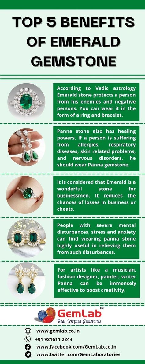 Emerald is regarded as the 'Stone of Prosperity'. It represents vitality and growth. In this infographic here we will mention top 5 benefits of wearing an emerald gemstone. https://wa.me/919216116688 Panna Stone, Negative Person, Planet Mercury, See The Good, Respiratory Diseases, Your Horoscope, Vedic Astrology, May Birthstone, Emerald Stone