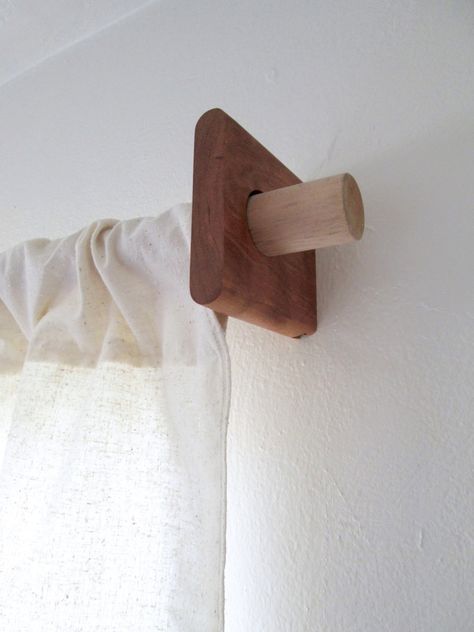 Modern Curtain Rod Bracket Walnut Cherry Oak Maple. - Etsy Minimal Curtains, Modern Curtain Rods, Wood Curtain Rods, Handmade Curtains, Rod Bracket, Curtain Rod Holders, Modern Wall Shelf, Wood Curtain, Curtain Rod Brackets