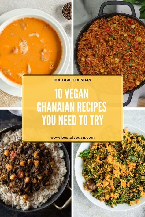 Learn more about the signature dishes of Ghanaian cuisine in the new Culture Tuesday column and get 10 delicious vegan Ghanaian recipes here. #bestofvegan#veganghanaianrecipes#veganafricancuisine Ghanaian Cuisine, Ghanaian Recipes, Vegan African Recipes, Ghanaian Food, West African Food, Recipes From Around The World, Vegan Meal Plans, Signature Dishes, Plant Based Eating