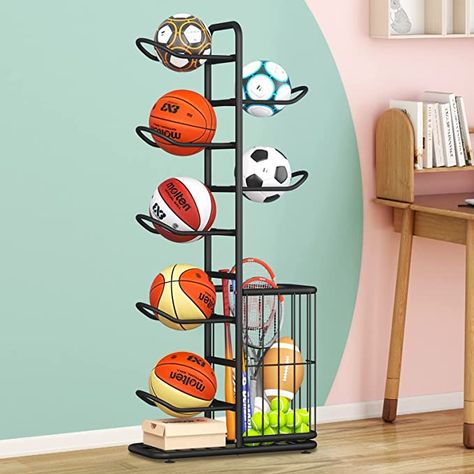 YIILII Ball Sports Equipment Storage Rack, Ideal for Garage or Indoor Use - Organize Toys, Sports Gear and More Sports Room Decoration, Diy Sports Ball Storage, Sports Ball Storage Indoor, Ball Holder, Storage Sports Equipment, Basketball Kids Room, Sports Ball Storage Garage Organization, Sports Ball Organizer, Kids Sports Bedroom