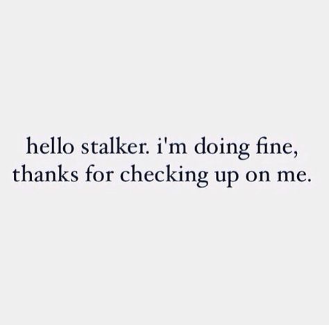 HAHAHA oh god so perfect. I don't know if you still stalk the shit out of my social media but I'm going to guess yes because you're really lame. Hi bitch. :) Stalker Quotes, Bio Quotes, Instagram Quotes Captions, Caption Quotes, Sassy Quotes, Baddie Quotes, Badass Quotes, Jokes Quotes, Instagram Quotes