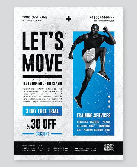 Creative Fitness Flyer Template PSD Personal Trainer Flyer Design, Training Flyer Design, Crossfit Fashion, Fitness Design Gym, Marathon Poster, Poster Promo, Gym Flyer, Gym Business, Fitness Event