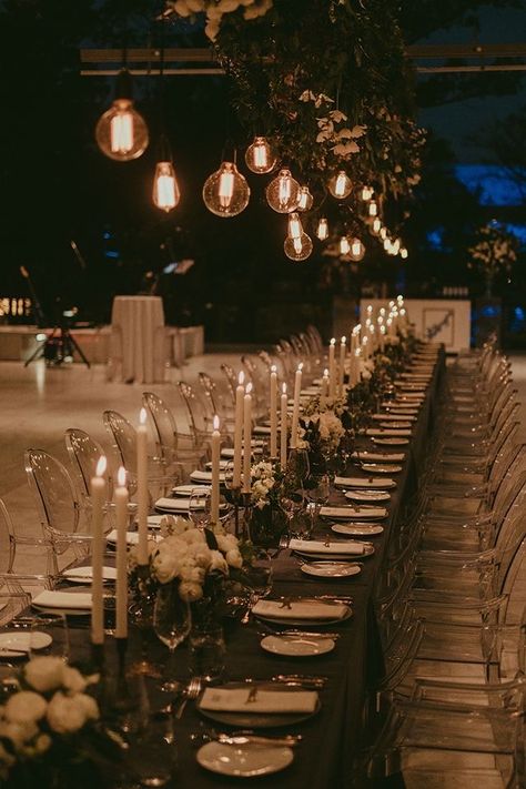 Wedding Table Lighting, Long Table Wedding, Wedding Candles Table, Wedding Reception Lighting, Indoor Wedding Receptions, Indoor Chandelier, Romantic Table, Indoor Reception, Romantic Candles