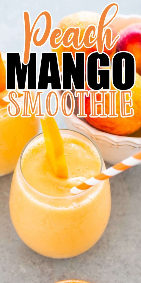 Peach Mango smoothies are easy to make and make a great breakfast smoothie or summer drink! Fresh or frozen mangos and peaches come together in a refreshing smoothie. Peach Mango Refresher, Scooters Mango Smoothie Recipe, Mango And Peach Smoothie, Peach Mango Smoothie Recipe, Mango Peach Smoothie, Shakes Recipes, Peach Mango Smoothie, Blend Jet, Smoothie Aesthetic