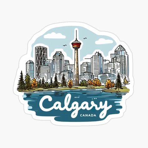 Get my art printed on awesome products. Support me at Redbubble #RBandME: https://www.redbubble.com/i/sticker/Calgary-Alberta-Canada-by-HowToCanadian/154151809.EJUG5?asc=u Calgary Canada Aesthetic, City Doodle, Canada Aesthetic, Natural Color Palette, Insta Highlights, Calgary Alberta Canada, Calgary Canada, Nature Color Palette, Colorful Watercolor