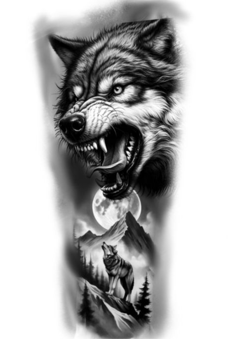 Wolf Warrior Tattoo, Wolf Tattoo Stencil, Wolf Sleeve Tattoo, Werewolf Tattoo, Wolf Sleeve, Big Cat Tattoo, Wolf Tattoo Sleeve, Cool Tattoo Drawings, Shiva Tattoo Design