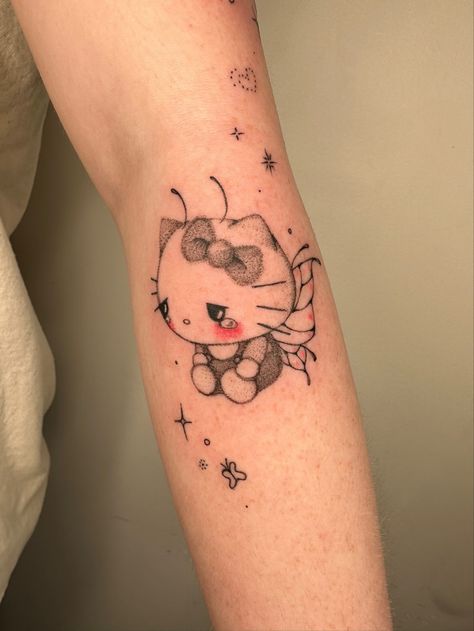 Hello Kitty Butterfly Tattoo, Sparkle Doodle, Hello Kitty Crying, Tatuajes Hello Kitty Tattoos, Tatuaje Hello Kitty, Hello Kitty Angel, Butterfly Sparkle, Maching Tattoos, Hello Kitty Tattoo