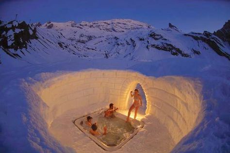 7.) This looks like an awesome vacation spot. A hot tub inside of a roofless igloo seems like a pretty good place to relax. - These Are 13 Of The Coolest Igloos From Around The World Igloo Village, Luxury Lifestyle Travel, Engelberg, Luxury Boat, Jacuzzi Outdoor, Chill Pill, Destination Voyage, Hot Tub Outdoor, Beautiful Places In The World