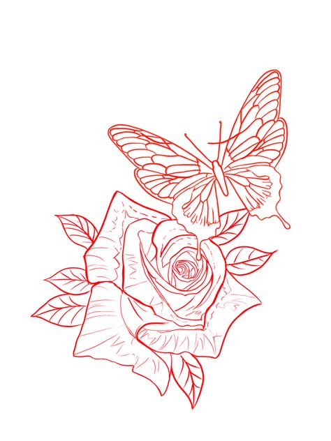 Rose With Butterfly Tattoo Design, Butterfly On Rose Drawing, Butterfly Rose Tattoo Stencil, Foot Tattoo Stencils For Women, Men Stencil Tattoo, Butterfly And Rose Tattoo Stencil, Neck Tattoos Women Stencil, Women Tattoo Stencil Designs, Shoulder Tattoo Stencils For Women