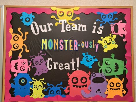 Color Monster Bulletin Board, Monsters University Classroom Theme, Monster Mash Bulletin Board, Monster Door Decorations Classroom, Monster Bulletin Board Ideas, Monsters Inc Bulletin Board Ideas, Halloween Bulletin Boards For Elementary, Monster Bulletin Boards, Candy Theme Classroom