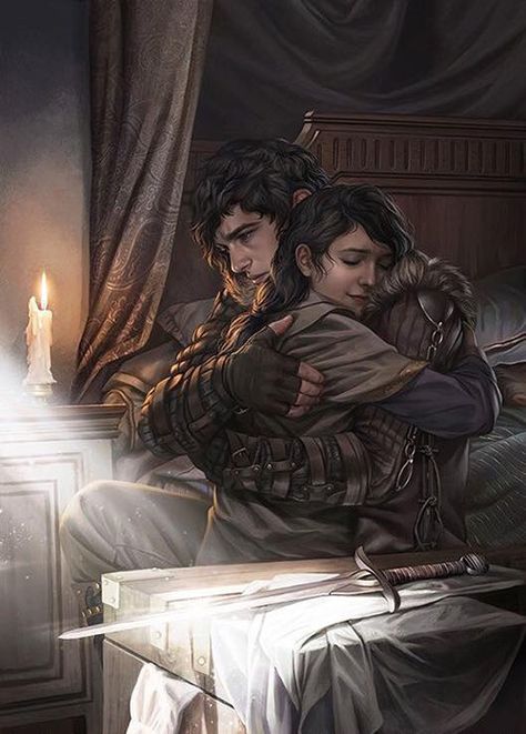 Jon Snow and Arya Stark saying goodbye after gifting her Needle by Magali Villeneuve Jon And Arya, Magali Villeneuve, Arya Stark, Jon Snow, Game Of Thrones, Bed, Art