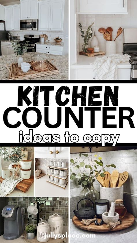 kitchen counter ideas, kitchen countertop ideas, kitchen decor ideas" Farmhouse Canisters For Kitchen, Canister Decor Ideas, Kitchen Counter Ideas, Kitchen Cabinets To Ceiling, Farmhouse Kitchen Canisters, Kitchen Countertop Ideas, Counter Ideas, Bungalow Decor, Kitchen Countertop Decor