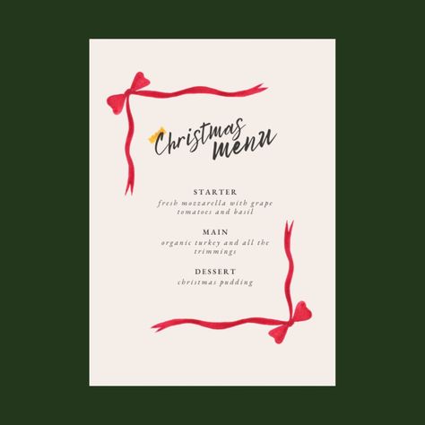 Holiday Menu Design, Alps Christmas, Christmas Dessert Menu, Printable Christmas Templates, Xmas Dinner Party, Christmas Menu Template, Christmas Menus, Nye 2024, Christmas Party Menu