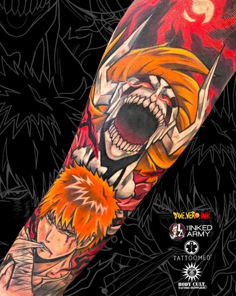 210+ Bleach Tattoo Designs (2024) - TattoosBoyGirl Ichigo Hollow Tattoo Design, Bleach Tattoos For Men, Ichigo Kurosaki Tattoo Ideas, Bleach Ichigo Tattoo, Ichigo Tattoo Design, Ichigo Kurosaki Tattoo, Ichigo Tattoo Ideas, Bleach Tattoo Design, Bleach Anime Tattoo Ideas