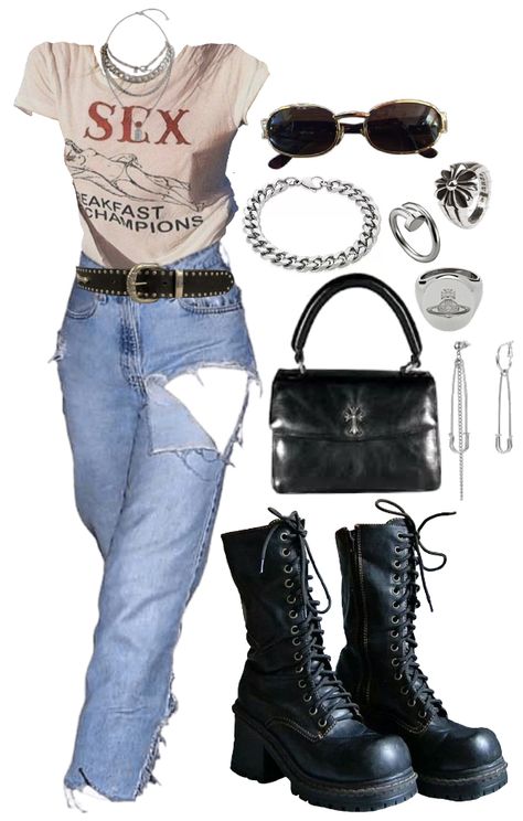 Rock And Roll Aesthetic Outfit, Rock N Roll Outfit, Rock And Roll Aesthetic, Vivienne Westwood Ring, Vintage Sunnies, Png Clothes, Rocker Chick, Outfit Maker, Outfit Shoplook