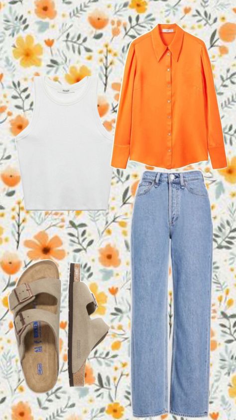 Shoes And Outfits, Orange Outfit, Shirt Women, Cute Shoes, Birkenstock, Orange