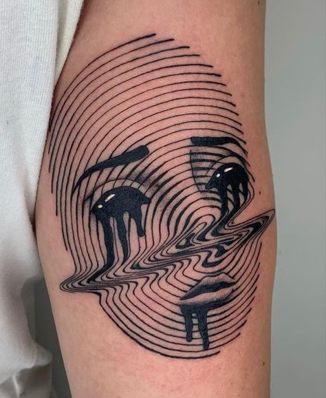 Tattoo Forearm Coverup, Blue Linework Tattoo, Dark Line Tattoos, Black And Grey Leg Tattoos, Liminal Tattoo, Kneecap Tattoo Ideas, Dark Realism Tattoo Design, Surreal Art Tattoo, Nuclear Tattoo