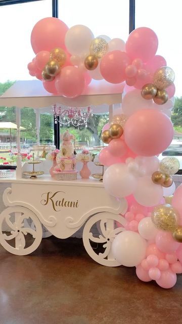 Sweet Life Candy Carts on Instagram: "Decorated Candy Cart + Balloon Garland" Candy Cart Decoration Ideas, Candy Cart Balloon Garland, Dessert Cart With Balloons, Candy Cart With Balloons, Birthday Candy Bar Ideas, Candy Cart Decoration, Candy Cart Ideas, Dessert Cart, Ice Cream Party Theme