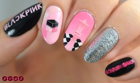 Blackpink Nails, Kpop Nails, Korean Nail Art, Black Nail Art, Trendy Nail Art Designs, Korean Nails, Pink Nail Art, Black Nail, Ideas Nails