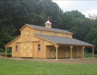 Amish Built Horse Barns For Sale - Prebuilt Or Customizable Amish Sheds, Small Barns, Amish Barns, Barn Plan, Barn Apartment, Horse Barn Designs, Horse Barn Plans, Barn Kits, Barn Shop