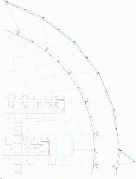 Free University's Philology Library / Foster + Partners Space Truss, Steel Architecture, Dome Structure, System Architecture, Foster Partners, Norman Foster, Space Frame, Architectural Section, Architecture Concept Drawings