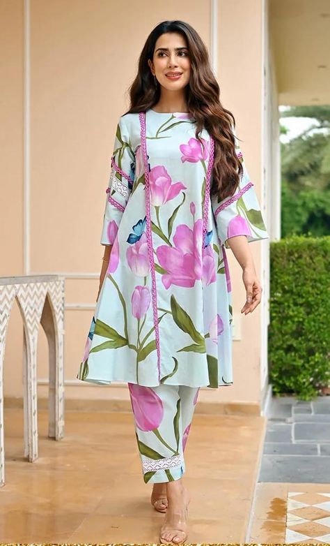 Womens Kurtis Design, Pakistani Kurta Sets For Women, Cord Sets Outfit Women Printed, Dress Designs For Stitching, Simple Lehenga, Lace Dress Design, Simple Kurta Designs, Beautiful Casual Dresses, Cord Set