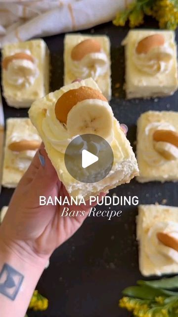 EASY HEALTHY RECIPES on Instagram: "Banana Pudding Bars Recipe ⤵️ 🍌

👉 Follow for easy and healthy recipes and meal prep ideas 

✨ Comment 🍌 if you are a banana pudding lover.
__________________________________________________

If you love banana pudding then you need to save and try this version I made in bar form. It’s the perfect summer dessert and everyone loved them!

Here’s what you need 👇
Vanilla Wafer Crust
* 1 box Vanilla Wafers (save a few for garnishing)
* 1/2 cup Butter melted
* 1/4 cup Sugar
Banana Pudding Filling
* 3 Bananas sliced
* 1 package Banana Pudding (5.1 oz)
* 2 cups Whole Milk cold
* 8 oz. Cream Cheese softened
Whipped Cream
* 1 cup Heavy Cream
* 1/4 cup Powdered Sugar
* 1 tsp Vanilla Extract

I bake the crust at 350 F for 9 min and then let it cool completely b Banana Pudding Packaging, Banana Pudding Bars, Banana Pudding Cups, Pudding Bars, Pudding Bar, Vanilla Wafer Crust, Vanilla Wafer, Pudding Cups, Banana Slice