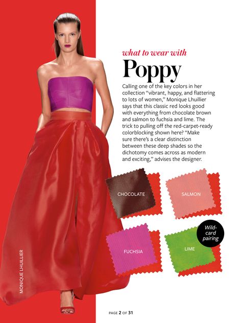 Poppy Red Outfit, Color Crash Course, Instyle Color Crash Course, Deep Winter Colors, Colour Combinations Fashion, Color Combinations For Clothes, Fashion Vocabulary, Instyle Magazine, Poppy Red