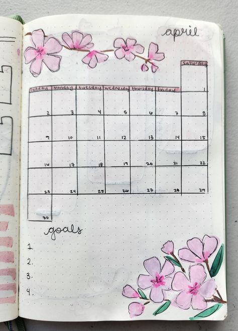 Bullet journal April calendar, spring flowers, gouache illustration April Calendar 2024 Bullet Journal, April Bullet Journal Calendar, April Calendar 2024, April Calendar Ideas, April Calender, Cherry Blossom Illustration, Flowers Gouache, Bullet Journal April, Bullet Journal Monthly Calendar